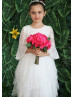 Bell Sleeves Ivory Uneven Skirt Flower Girl Dress